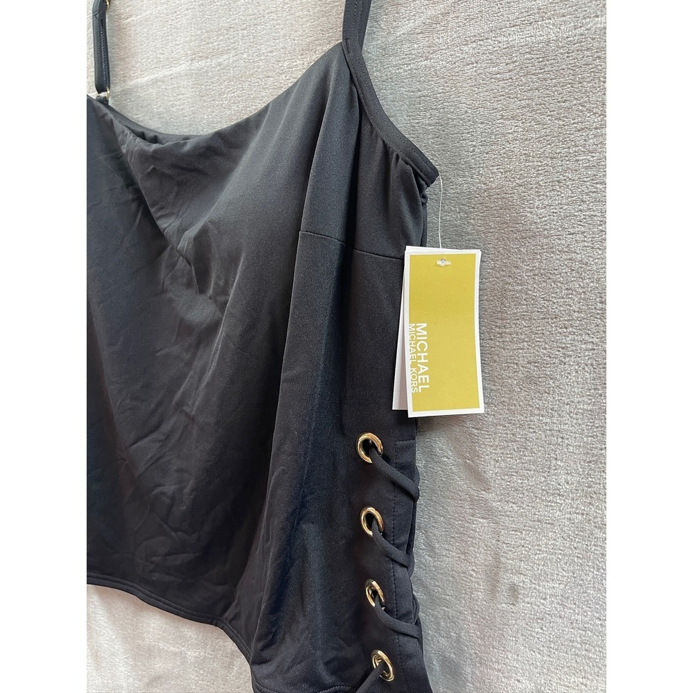 NWT Michael Michael Kors Black Lace Up Side Tankini Top Womens Size L NEW $130 - Picture 7 of 11
